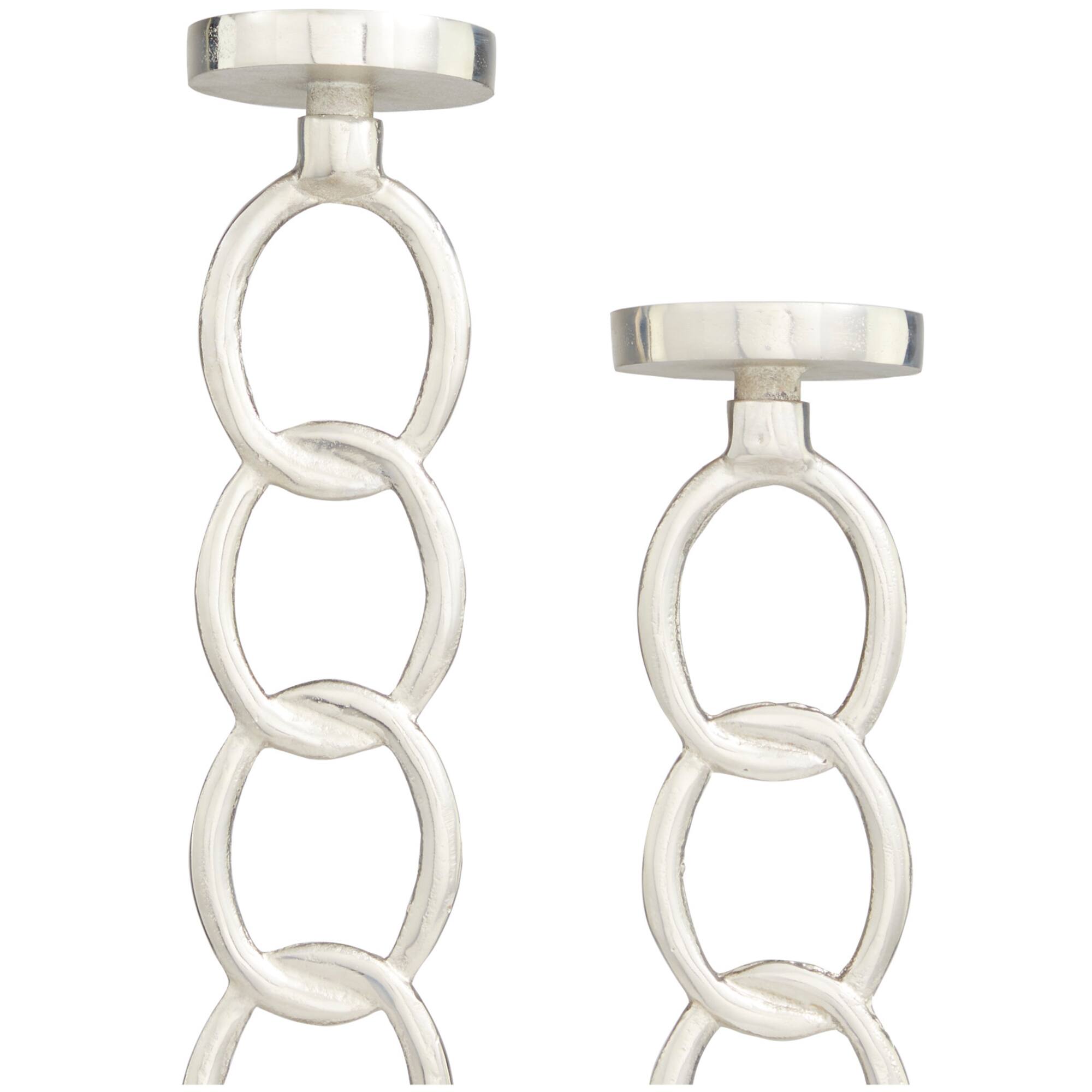 Silver Metal Geometric Candle Holder Set